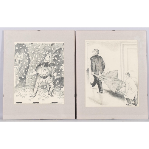 716 - Leslie Gilbert Illingworth (1902 - 1979), 2 untitled political cartoons, 33cm x 28cm, mounted in cli... 