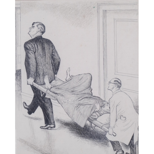 716 - Leslie Gilbert Illingworth (1902 - 1979), 2 untitled political cartoons, 33cm x 28cm, mounted in cli... 