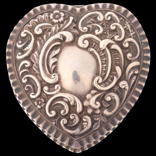 1753 - A late Victorian silver dressing table heart ring jewel box, Adie & Lovekin Ltd, Birmingham 1900, re... 