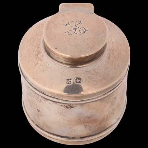 1758 - An Edwardian silver-mounted stoneware travelling inkwell, James Deakin & Sons, Sheffield 1906, cylin... 