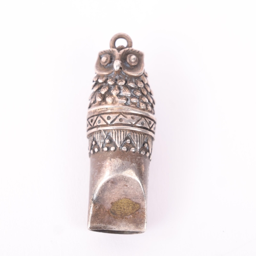 1760 - A novelty sterling silver owl whistle, 4cm