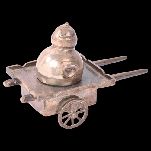 1765 - An Egyptian silver miniature model food cart, 8cm, 2.1oz