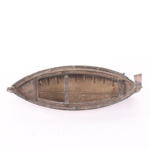 1767 - A Maltese 800 silver model boat hull, 13cm, 2.4oz