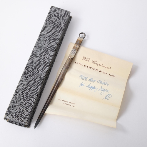 1776 - An Elizabeth II silver 'Meat Skewer' letter opener, Adie Brothers Ltd, Birmingham 1958, 20.5cm, 1.2o... 