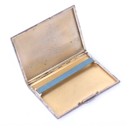 1790 - An Art Deco George VI silver rectangular cigarette case, Smith & Bartlam, Birmingham 1937, allover e... 