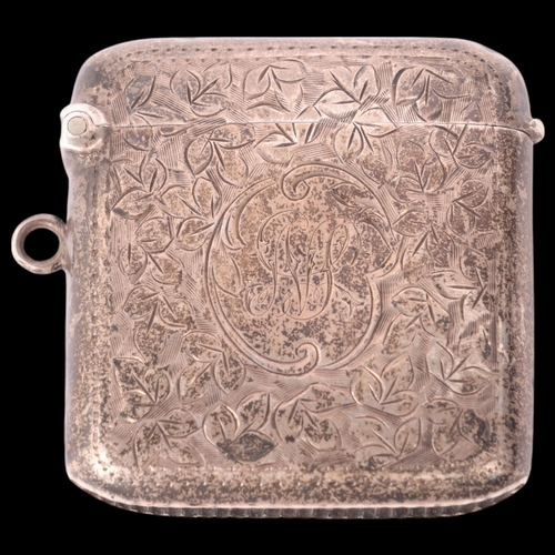 1793 - A George V silver Vesta case, Joseph Gloster Ltd, Birmingham 1910, allover engraved floral decoratio... 