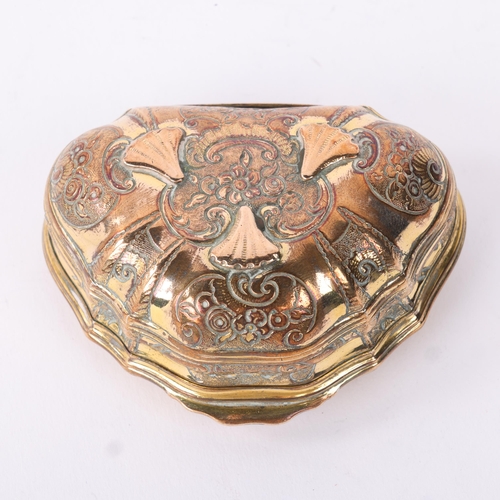 1796 - A George II brass agate hardstone snuffbox, circa 1760, bulbous cartouche form with inset polished a... 