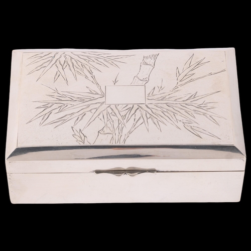 1799 - An early 20th century Chinese export silver 'Bamboo' cigarette box, by Lee Yee Hing, rectangular for... 