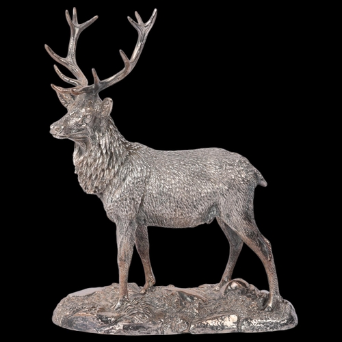 1804 - A large Elizabeth II silver filled model stag, Camelot Silverware Ltd, Sheffield 2007, realistically... 