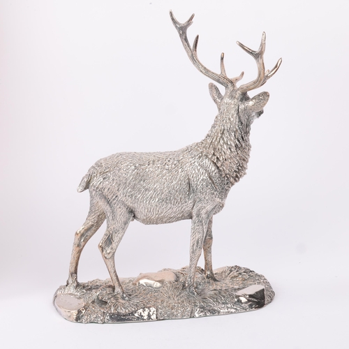 1804 - A large Elizabeth II silver filled model stag, Camelot Silverware Ltd, Sheffield 2007, realistically... 