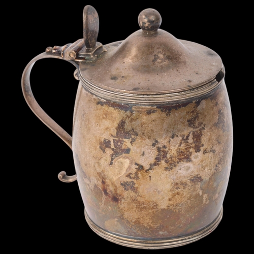 1814 - A George III silver barrel mustard pot, Michael Plummer, London 1797, 8cm, 3.7oz gross