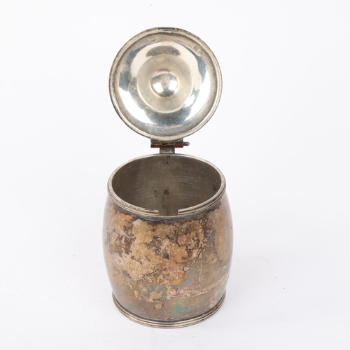 1814 - A George III silver barrel mustard pot, Michael Plummer, London 1797, 8cm, 3.7oz gross