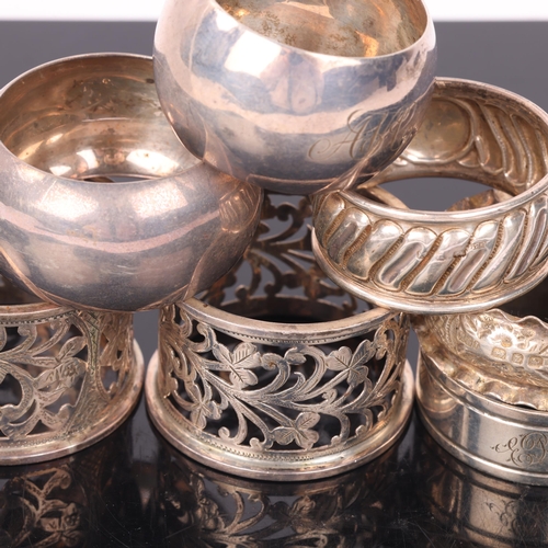 1831 - Various silver napkin rings, including shamrock example, 4.6oz total