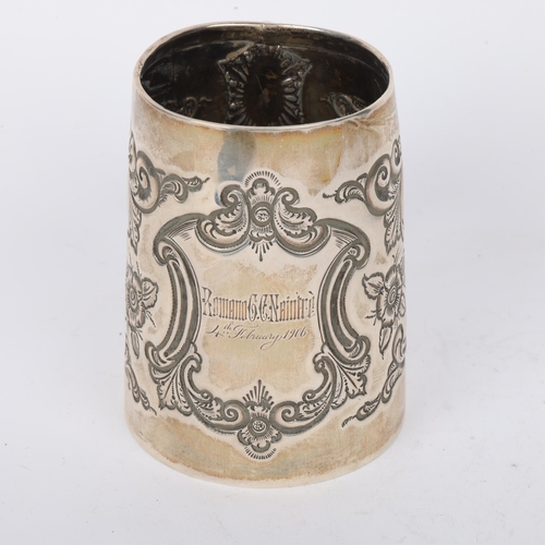 1834 - An Edwardian silver half pint mug, Hilliard & Thomson, Birmingham 1905, tapered cylindrical form wit... 