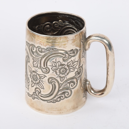 1834 - An Edwardian silver half pint mug, Hilliard & Thomson, Birmingham 1905, tapered cylindrical form wit... 