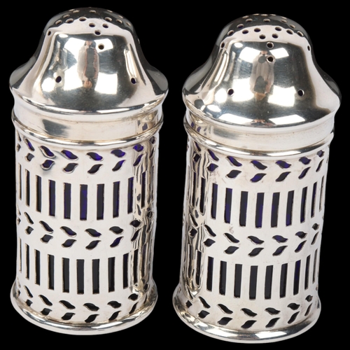 1841 - A pair of George V silver pepperettes, Willian Hutton & Sons Ltd, Birmingham 1923, cylindrical form ... 