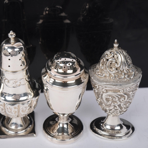 1842 - 5 Antique silver pepperettes, including Nathan & Hayes, Birmingham 1894 urn example, largest 10.5cm,... 