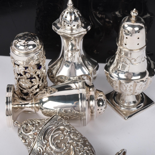 1842 - 5 Antique silver pepperettes, including Nathan & Hayes, Birmingham 1894 urn example, largest 10.5cm,... 