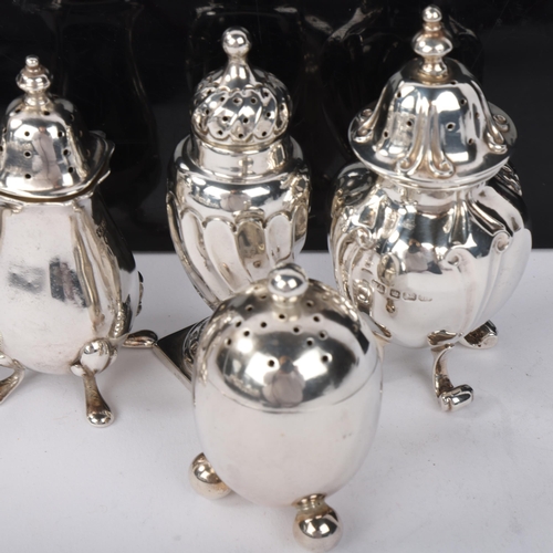 1843 - 5 Antique silver pepperettes, including Thomas Bradbury & Sons, London 1884 egg example, largest 8.5... 