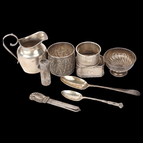 1848 - Various sliver, including cream jug, Colonial napkin ring, bookmark, etc, 5.9oz weighable