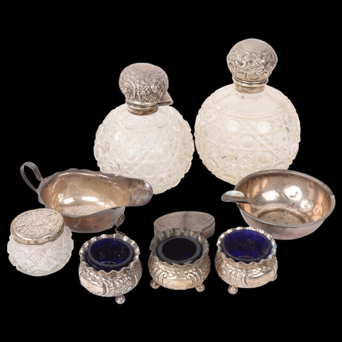 1851 - Various silver, including sauce boat, ashtray, cruet set, toilet jars, etc, 7oz weighable