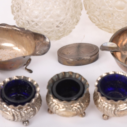 1851 - Various silver, including sauce boat, ashtray, cruet set, toilet jars, etc, 7oz weighable