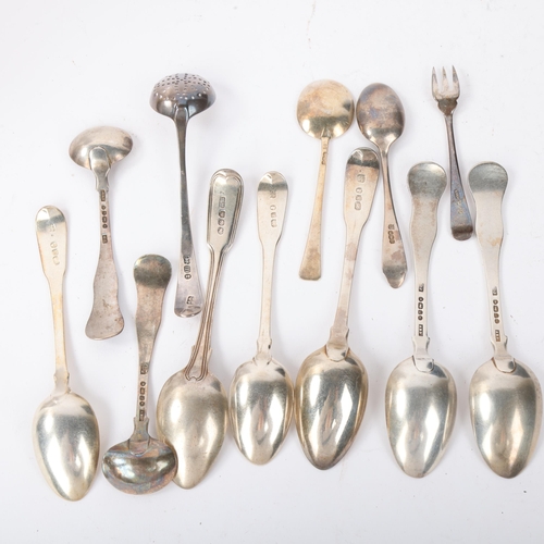 1853 - Various silver flatware, including mustard spoon, teaspoons, etc, 7.5oz total