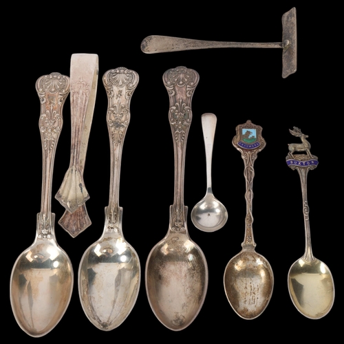 1856 - Various silver flatware, including King's pattern teaspoons, sugar tongs, etc, 5.9oz total