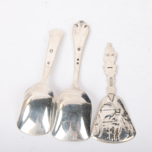 1857 - 3 Danish silver tea caddy shovel spoons, makers include Carl M Cohr, largest 11.5cm, 1.2oz total (3)