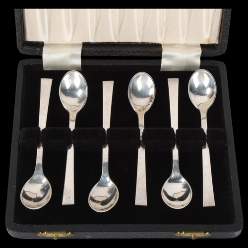 1867 - EVALD J NIELSEN - a set of 6 Danish modernist silver coffee spoons, 11cm, 2.4oz total