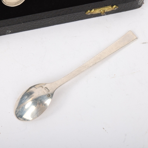 1867 - EVALD J NIELSEN - a set of 6 Danish modernist silver coffee spoons, 11cm, 2.4oz total