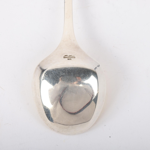 1868 - HANS HANSEN - a Danish modernist sterling silver Kristine pattern serving spoon, plain stylised form... 