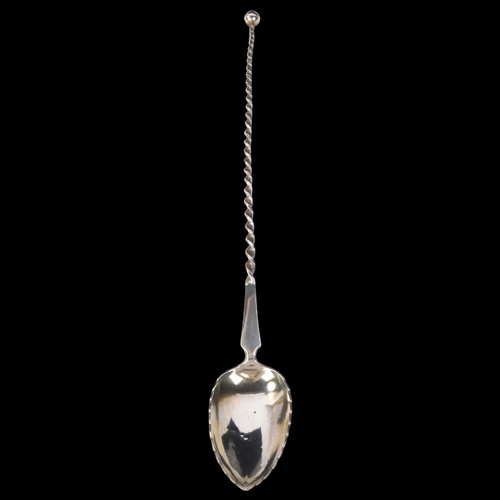 1871 - MARIUS HAMMER - a large Norwegian silver long-handled leaf spoon, with twisted handle and ball finia... 