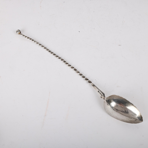 1871 - MARIUS HAMMER - a large Norwegian silver long-handled leaf spoon, with twisted handle and ball finia... 