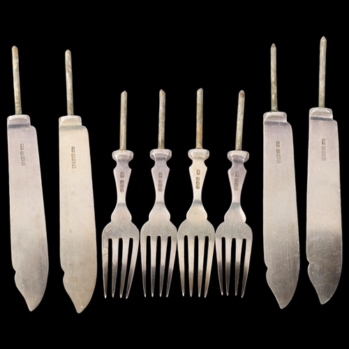 1875 - A set of George V silver fish knife and fork blades for 4 people, Atkin Brothers, Sheffield 1929, kn... 