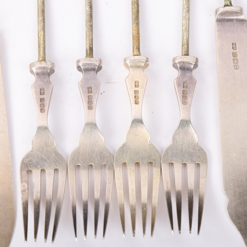 1875 - A set of George V silver fish knife and fork blades for 4 people, Atkin Brothers, Sheffield 1929, kn... 