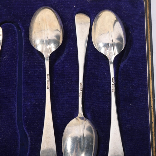 1885 - A set of 6 George VI silver Rattail pattern teaspoons and claw sugar tongs, H Samuel Ltd, Sheffield ... 