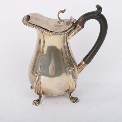 1896 - An Edwardian silver hot water jug, George Unite, Birmingham 1902, bulbous form with gadrooned rim, l... 