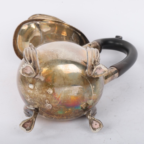 1896 - An Edwardian silver hot water jug, George Unite, Birmingham 1902, bulbous form with gadrooned rim, l... 