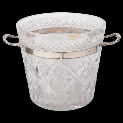 1898 - A George V silver-mounted crystal glass 2-handled ice bucket, Docker & Burn Ltd, Birmingham 1926, di... 