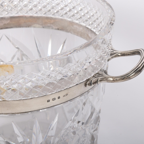 1898 - A George V silver-mounted crystal glass 2-handled ice bucket, Docker & Burn Ltd, Birmingham 1926, di... 