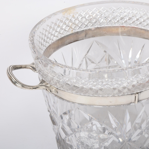 1898 - A George V silver-mounted crystal glass 2-handled ice bucket, Docker & Burn Ltd, Birmingham 1926, di... 