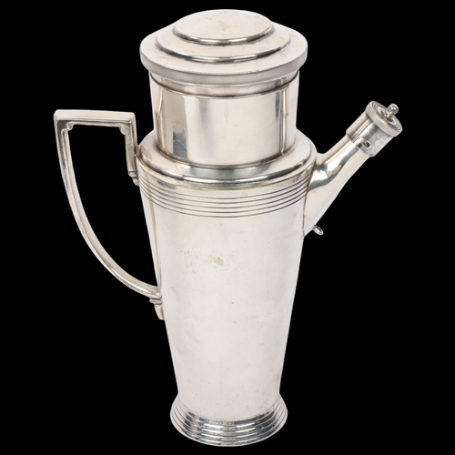 1901 - An Art Deco Prince's silver plate cocktail shaker, Keith Murray for Mappin & Webb, circa 1930, model... 