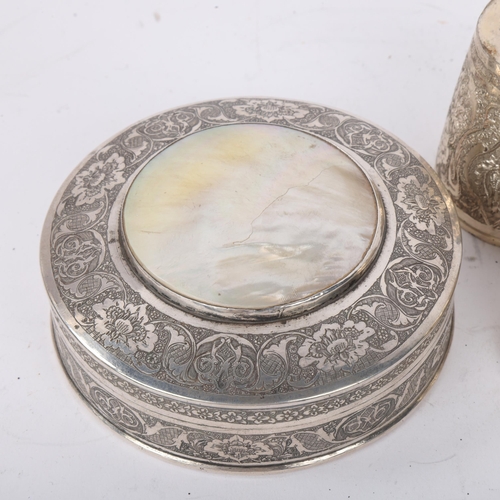 1905 - A group of Persian silver, including mother-of-pearl box and cover, and pair of swing-handled bucket... 