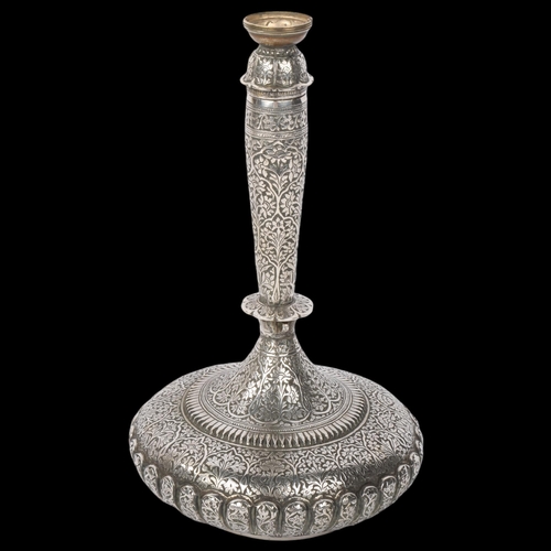 1906 - An Indian silver Surahi water flask converted to table lamp, Kashmir late 19th century, allover reli... 