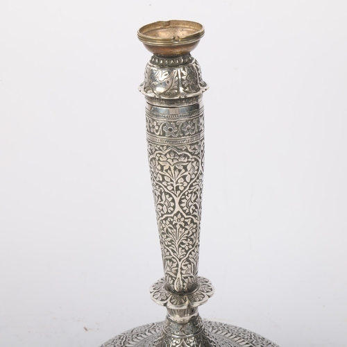 1906 - An Indian silver Surahi water flask converted to table lamp, Kashmir late 19th century, allover reli... 