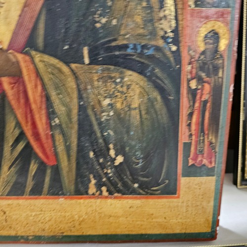 22 - Antique Russian icon, oil on wood panel depicting St John The Evangelist, 50cm x 38cm