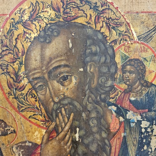 22 - Antique Russian icon, oil on wood panel depicting St John The Evangelist, 50cm x 38cm