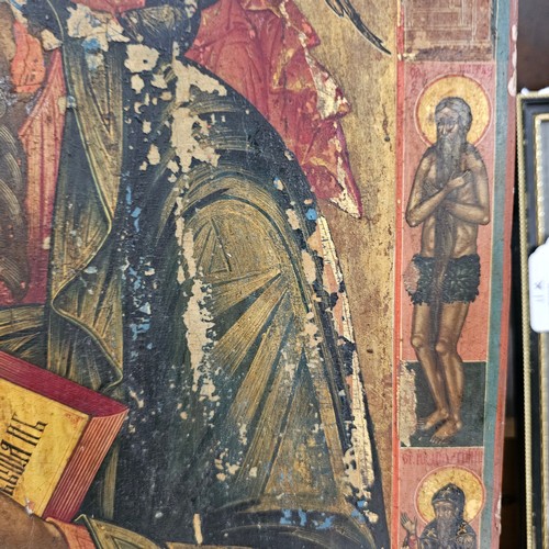 22 - Antique Russian icon, oil on wood panel depicting St John The Evangelist, 50cm x 38cm