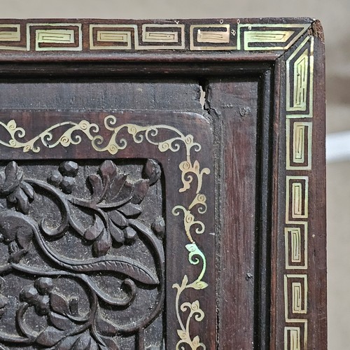 76 - Pair of highly detailed 19th century Chinese rosewood panels, intricate inlaid mother-of-pearl decor... 